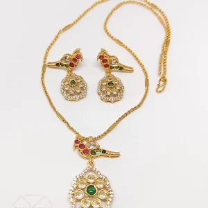 Gold-Tone Parrot Motif Necklace Set with Kundan Stones – Swaksha Jewels