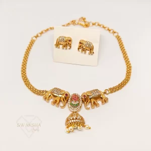 Antique Gold Elephant Motif Necklace & Earrings Set – Swaksha Jewels
