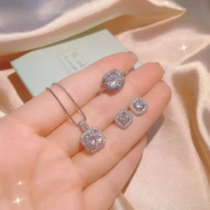 Radiance Trio Zircon jewellery Set in Rhodium Plating