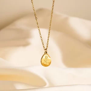 Rose Tear drop Pendant necklace