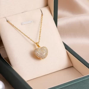 Pave Heart Necklace with Zircons