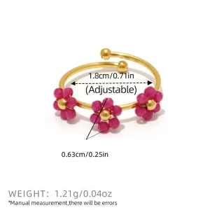 Floral Mostacilla Ring-Rose red
