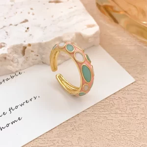 Blossom Pebble Enamel Ring (Pink & Green)