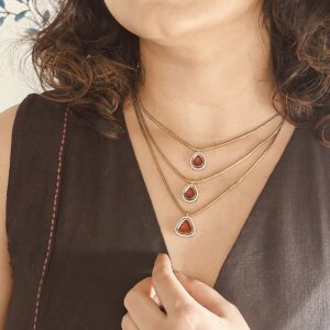 Layered Red Stone Necklace Set with Earrings – Antique Jewelry by Swaksha