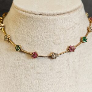 Multi floral AD stone Necklace & Earrings Set – Festive Jewelry by Swaksha
