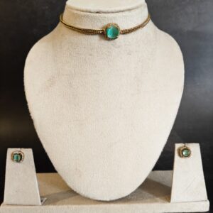 Radiant Mint Green choker Necklace & Stud Earrings Set – Festive Gold-Tone Jewelry by Swaksha