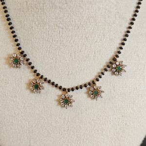 Floral Stone Mangalsutra Set with Matching Earrings – Elegant Black Bead Necklace by Swaksha