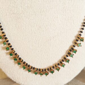 Green Stone Mangalsutra with Earrings – Traditional Black Bead Necklace Set by Swaksha