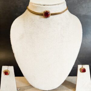 Radiant Ruby Red choker Necklace & Stud Earrings Set – Festive Gold-Tone Jewelry by Swaksha