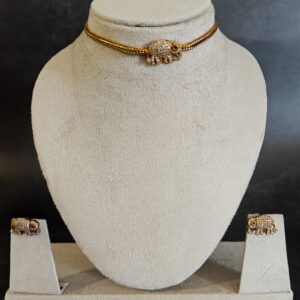 Elephant Choker Necklace & Earrings Set with American diamonds – Swaksha Festive Layer