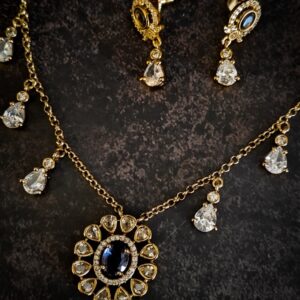 Purple Kundan tear drop pendant necklace set - The Festive Layer by Swaksha