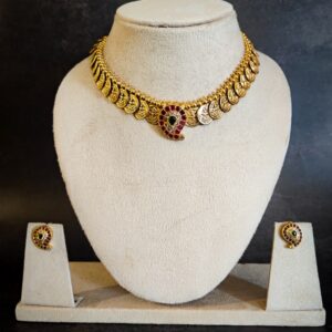 Gold Coin Temple Necklace Set with Mango pendant – The Festive Layer by Swaksha