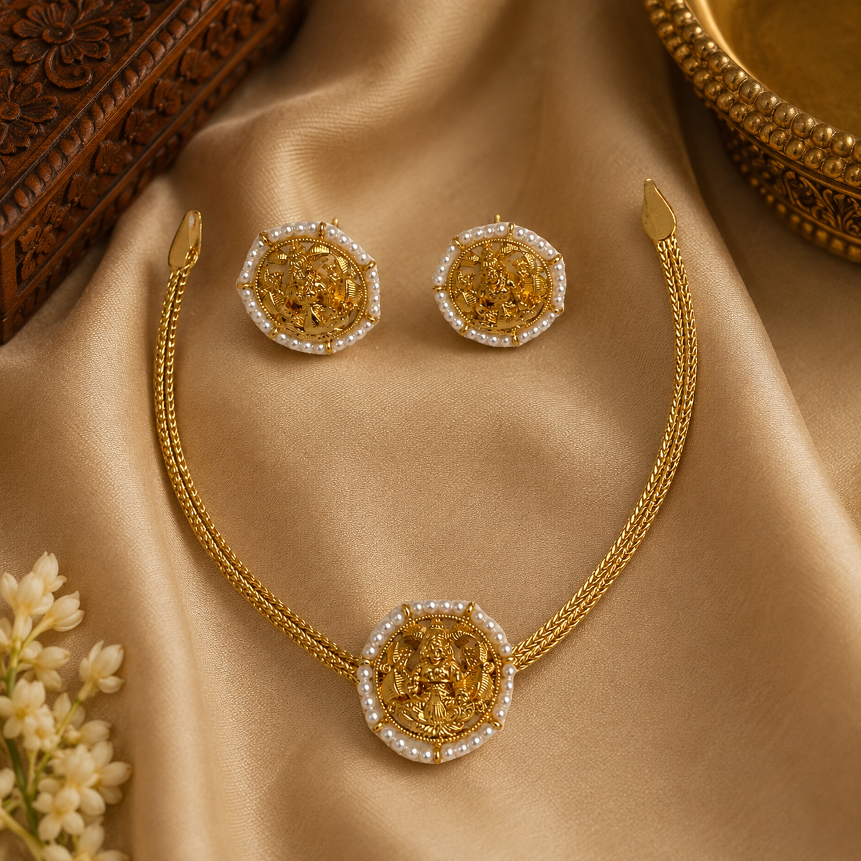 Lakshmi choker necklace set - White - Image 2