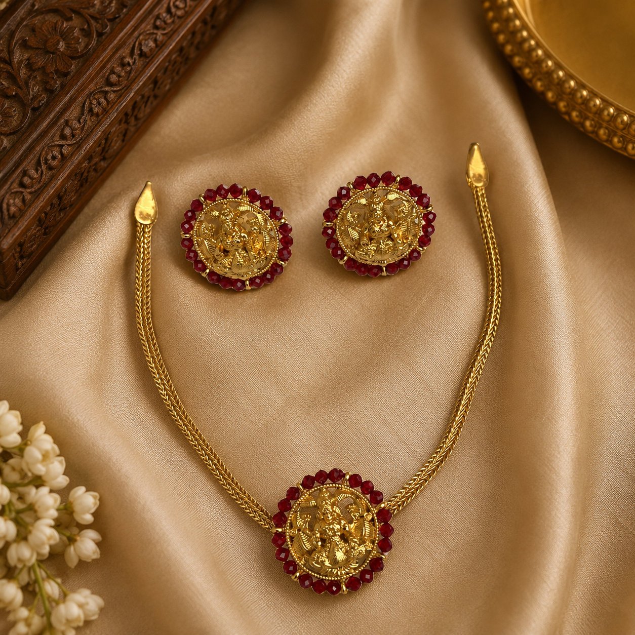 Lakshmi choker necklace set - Red - Image 2