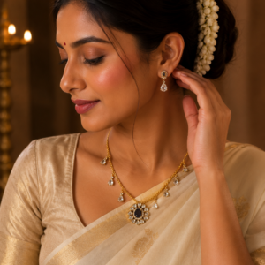 Purple Kundan tear drop pendant necklace set - The Festive Layer by Swaksha