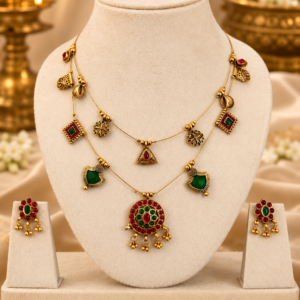 Invisible layered Palakka necklace set