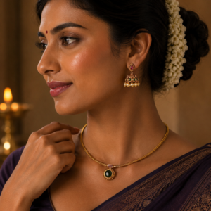 Emerald Attigai necklace with Jhumki
